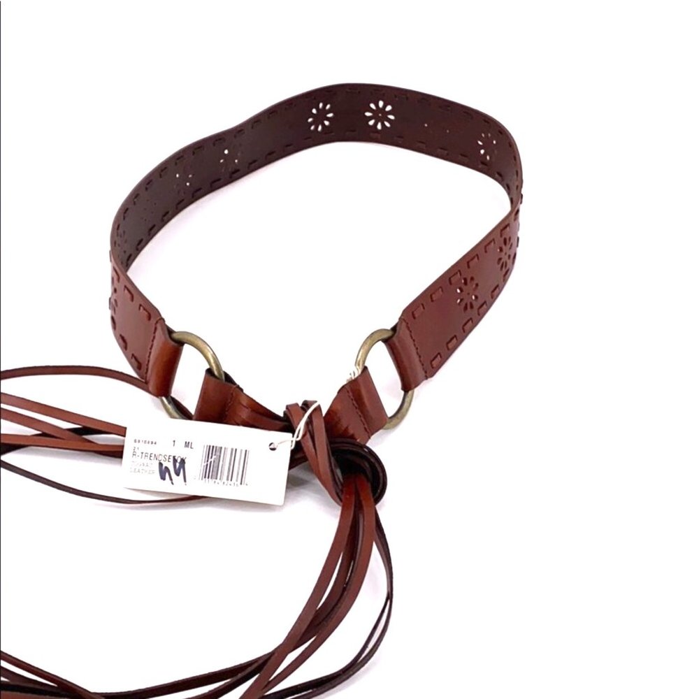 NWT NINE WEST COGNAC LEATHER LAZER-CUT BOHO  BELT